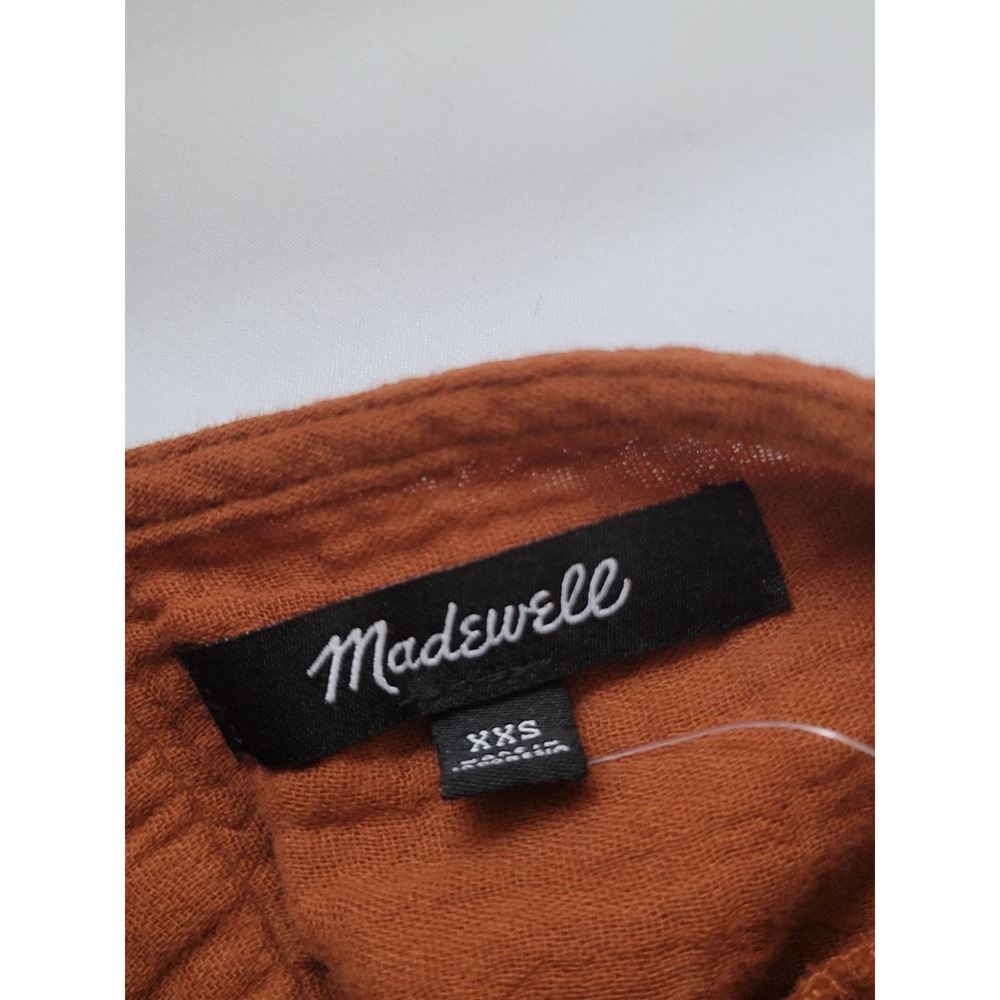 Madewell Double Gauze Midi Dress Cotton Pockets V Neck Burnt Orange Minimalist - Picture 3 of 10